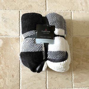 Cuddl Duds Cozy Soft Sherpa Black Ivory Plaid Buffalo Throw Blanket 50"x 60”